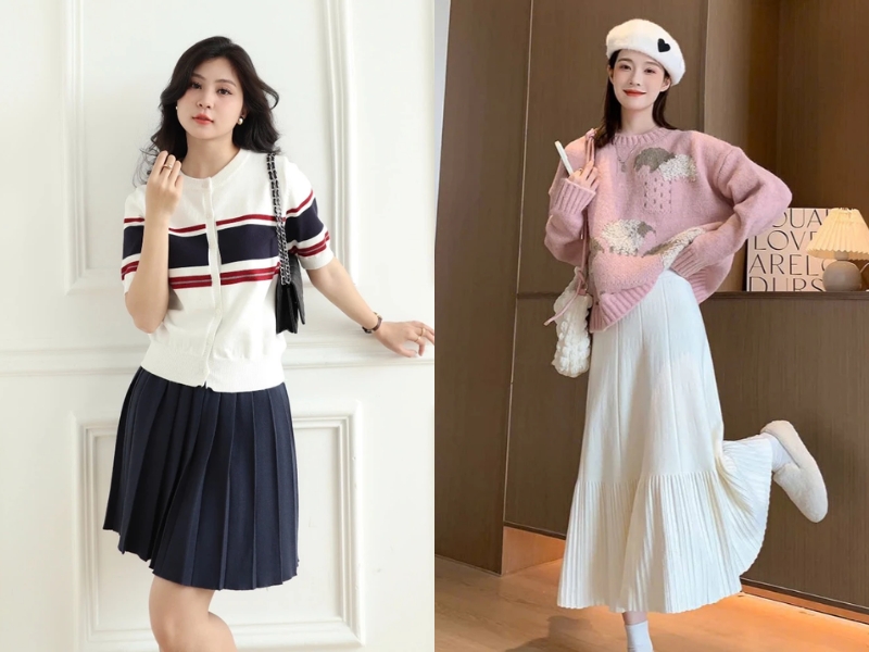 Cách phối đồ với chân váy len