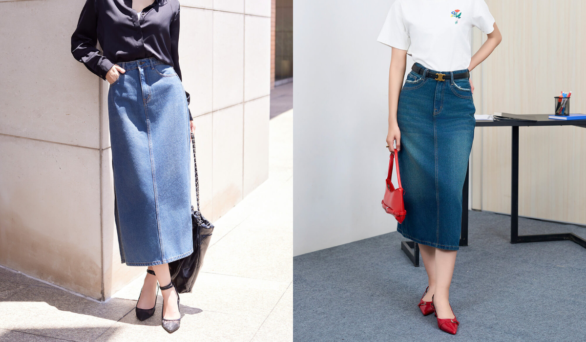 Chân Váy Jean Dài Phối Với Giày Gì? 10+ Cách Phối Đồ Sành Điệu 5 Chân váy jean dài phối với giày gì khi đi chơi