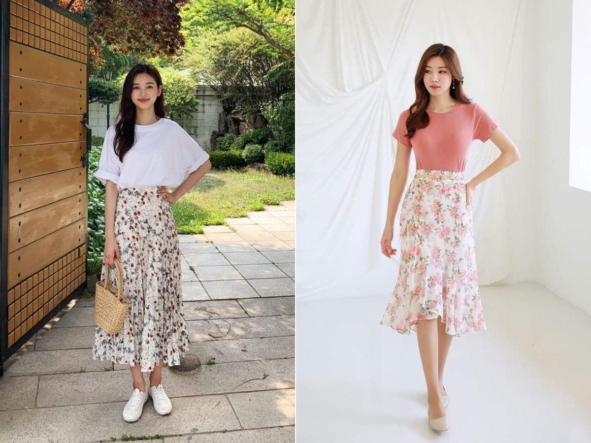 Mix đồ chân váy hoa nhí công sở