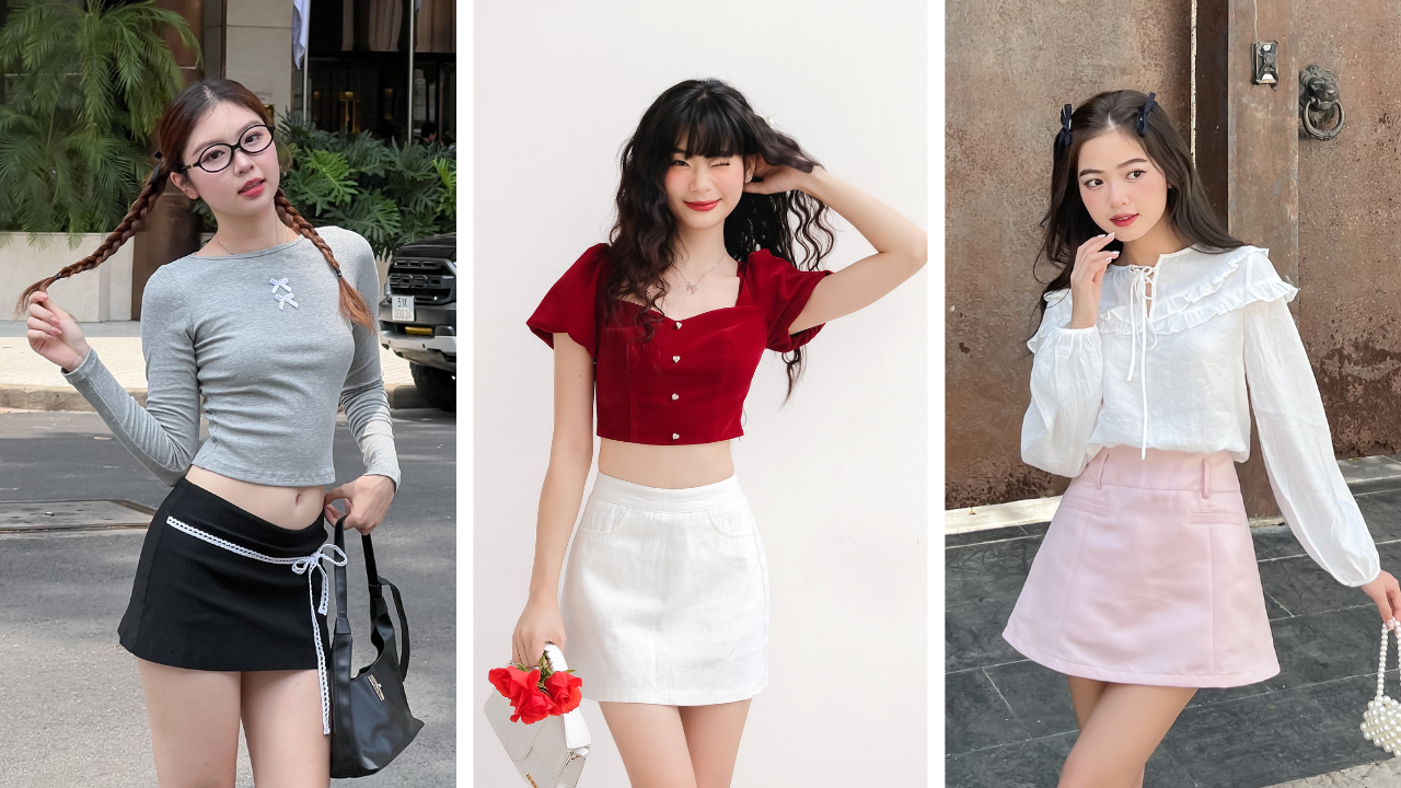 Cách phối đồ với chân váy ngắn đi học