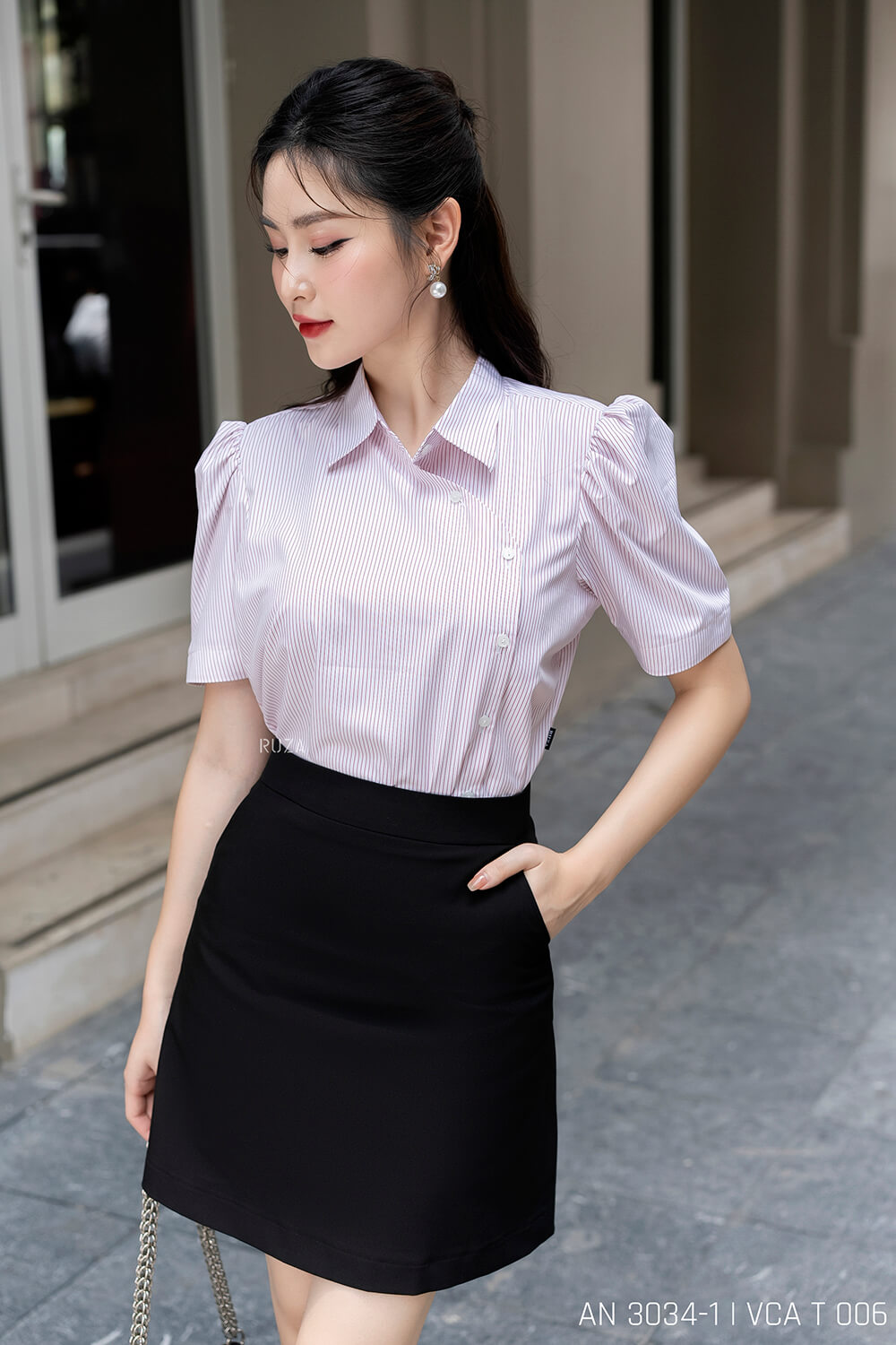 Phối đồ với áo sơ mi tay ngắn nữ A-Z cùng Cocolu 1 Phối đồ với áo sơ mi trắng tay ngắn nữ