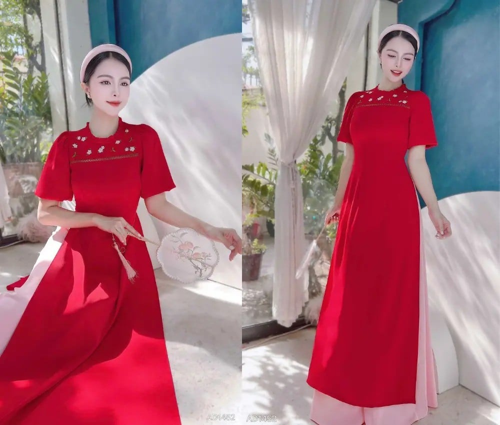 Áo dài cưới màu đỏ phối quần gì