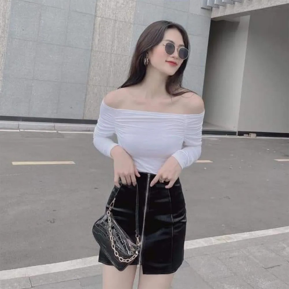 10+ Cách Phối Đồ Với Áo Trễ Vai Tay Dài Sang Chảnh 3 Phối đồ với áo trễ vai tay dài và chân váy