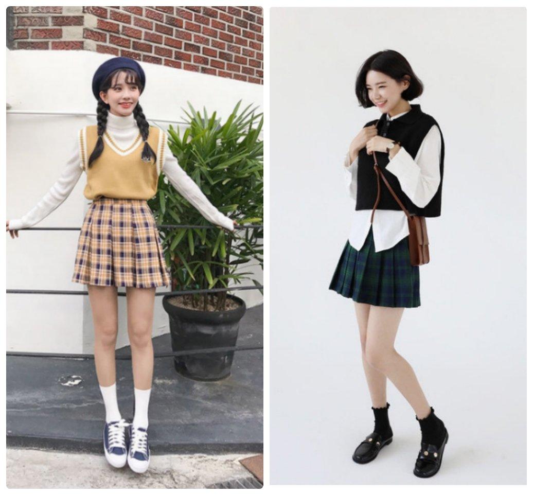 Áo gile phối chân váy họa tiết