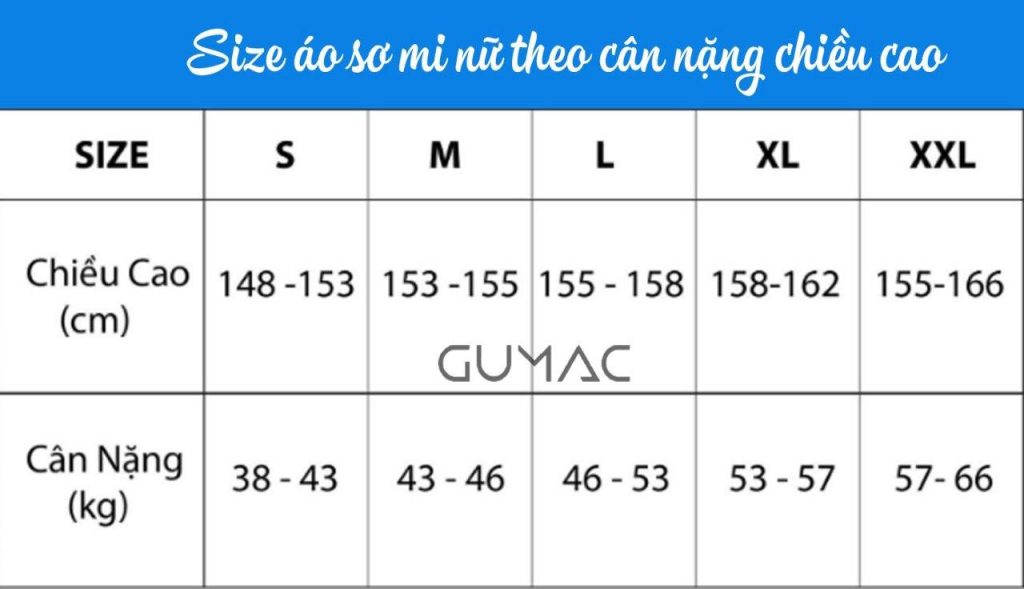 bang size ao so mi nu 2416