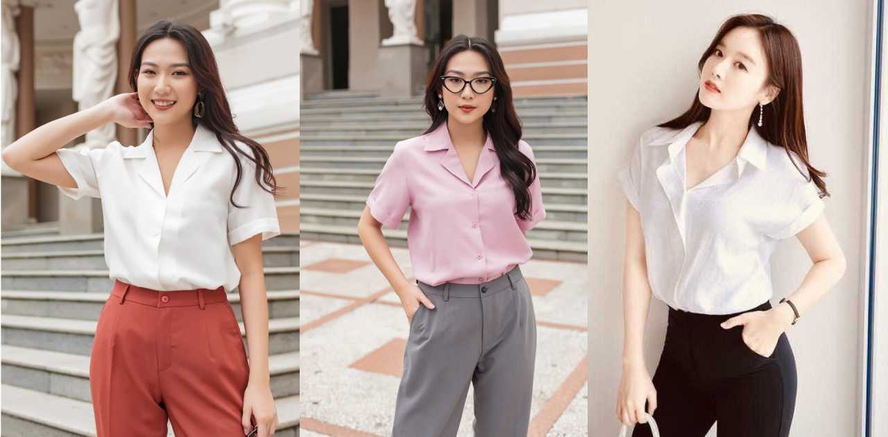 Phối đồ với áo sơ mi tay ngắn nữ A-Z cùng Cocolu 6 Các kiểu áo sơ mi nữ ngắn tay đẹp