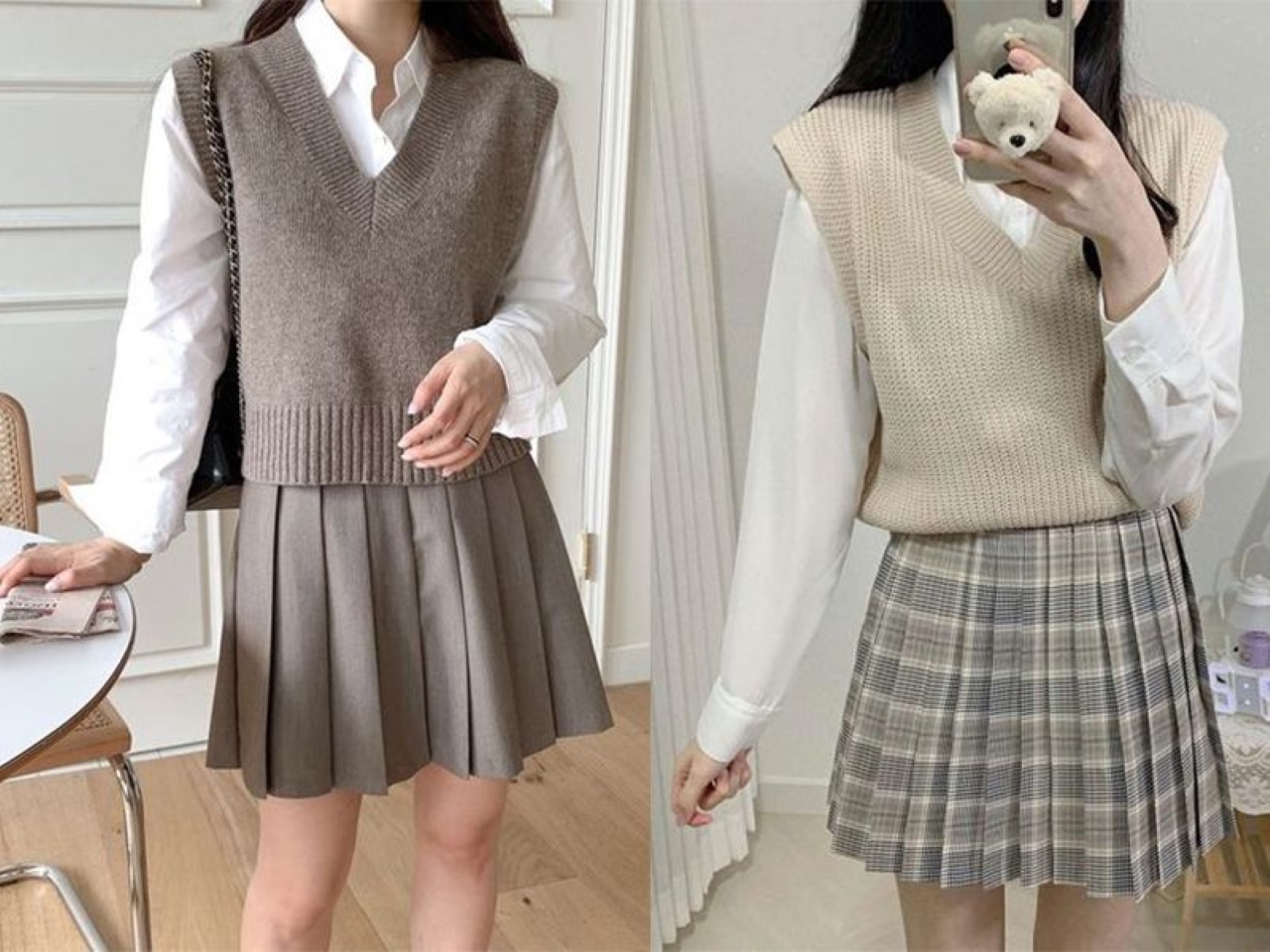 Phối áo len với sơ mi nữ