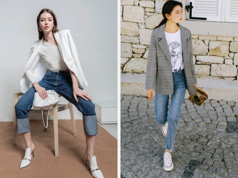 10+ Cách Phối Áo Vest Với Quần Jean Nữ Sành Điệu 1 Phối áo vest với quần jean nữ phong cách dạo phố