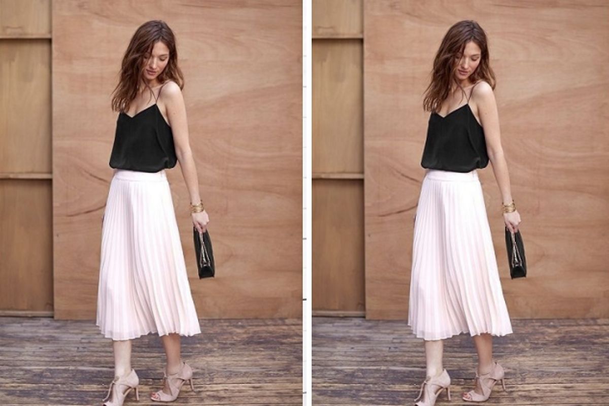 Phối đồ mùa đông với chân váy xếp ly