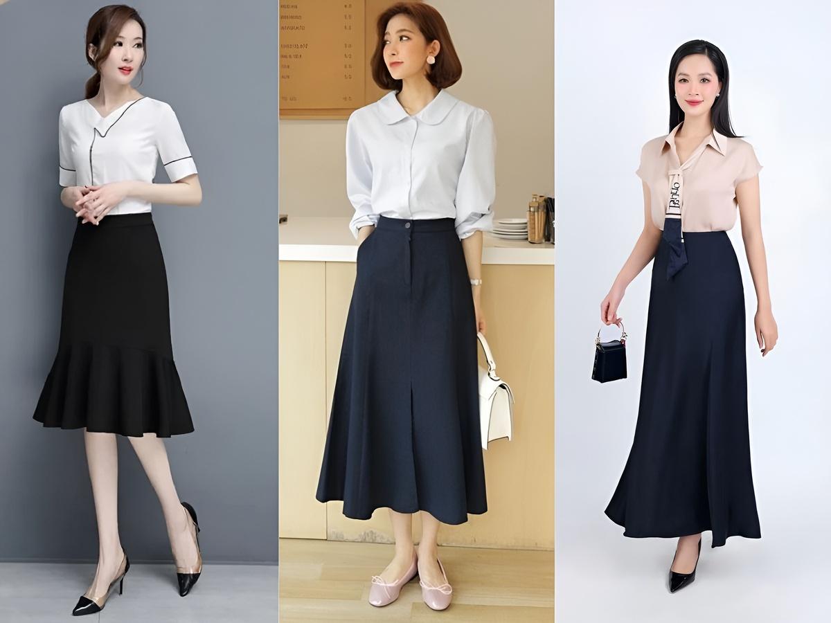 Chân váy đuôi cá phối với áo thun năng động