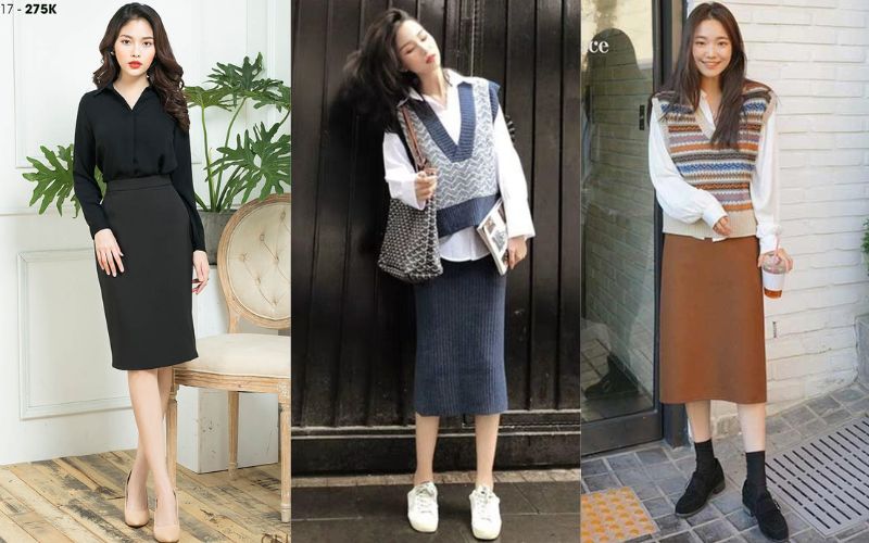 Chân váy len bút chì mặc với áo gì