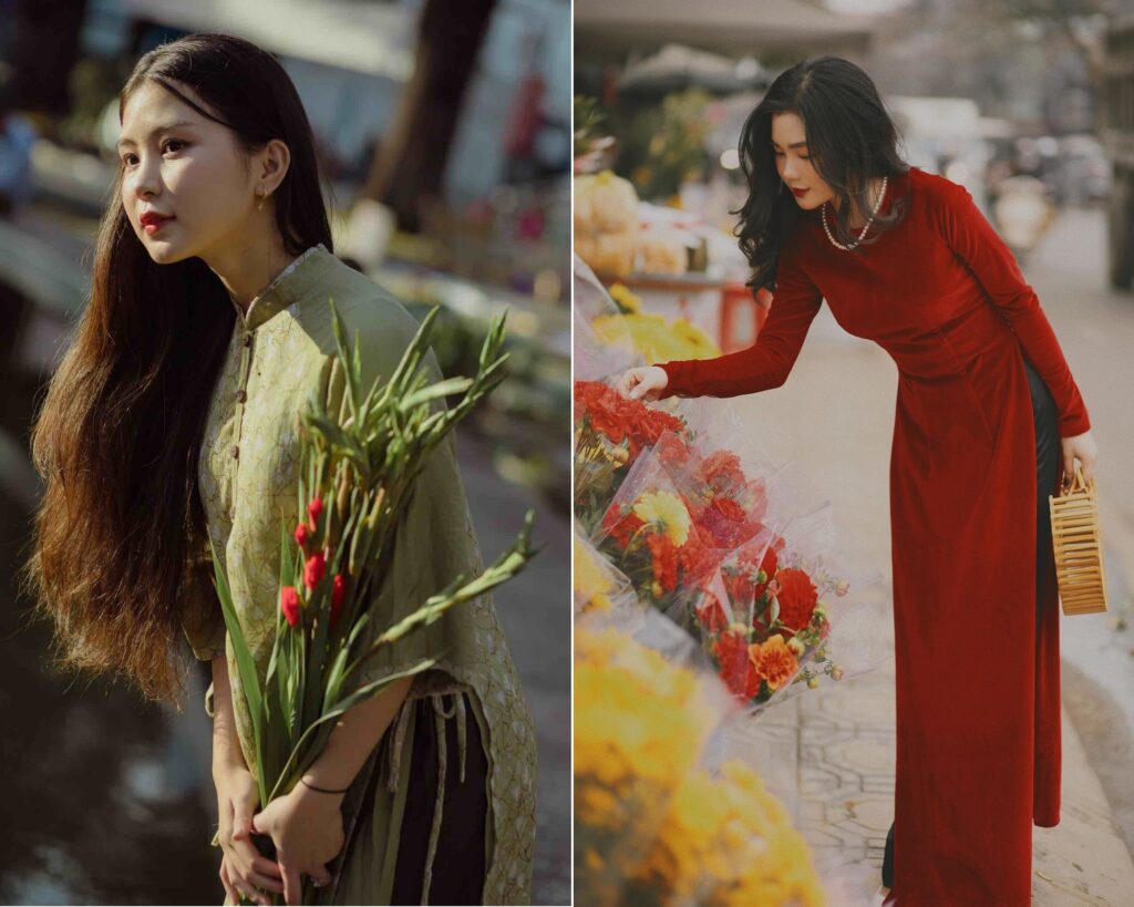 50+ cách tạo dáng chụp ảnh áo dài Tết đẹp hút hồn 4 Cách tạo dáng chụp ảnh áo dài tết với hoa