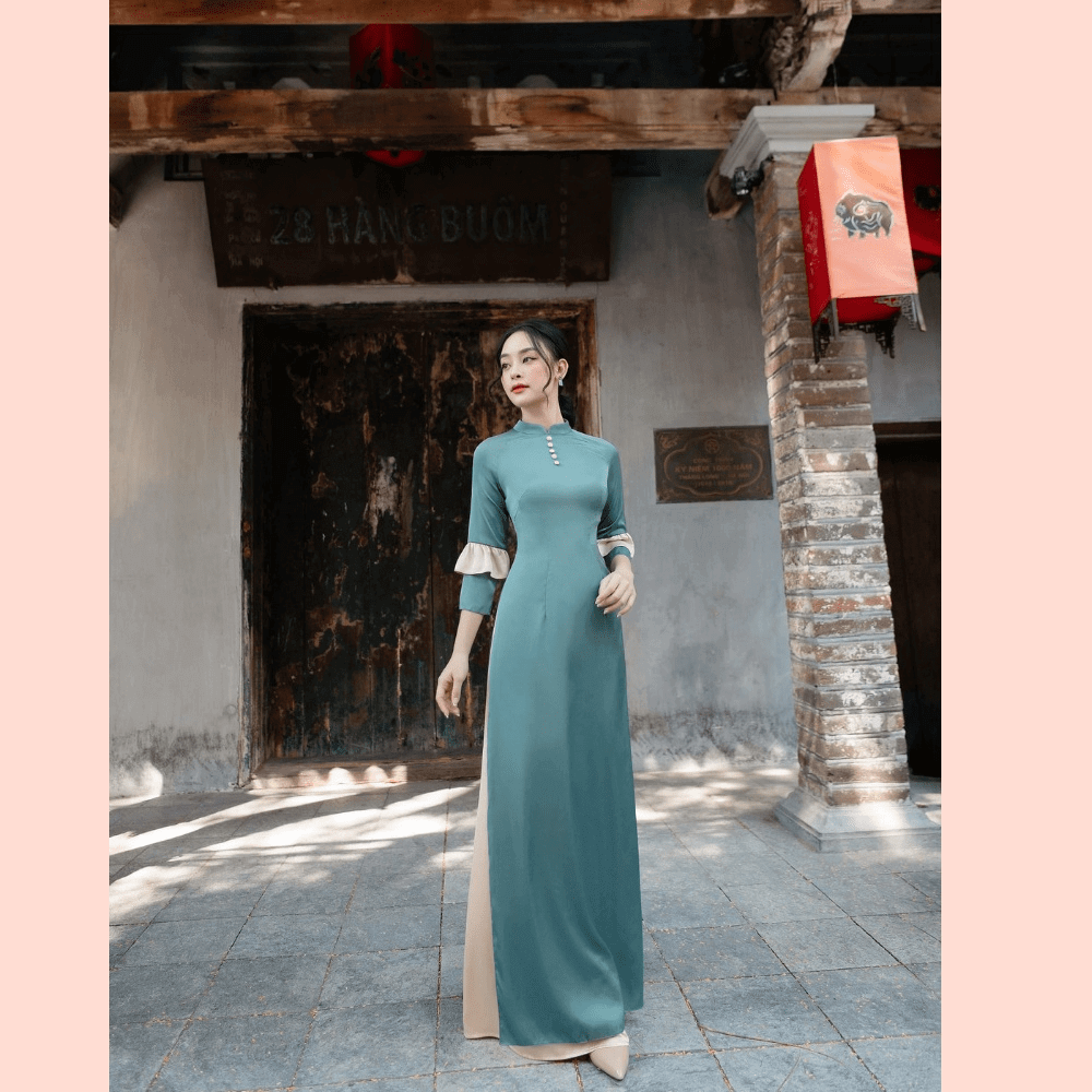 Áo dài xanh ngọc phối với quần màu gì để tôn dáng sáng da? 3 Áo dài xanh ngọc quần cùng màu