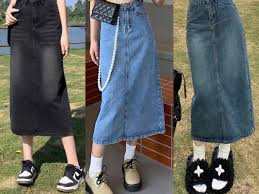 Phối đồ với chân váy jean dài chữ A