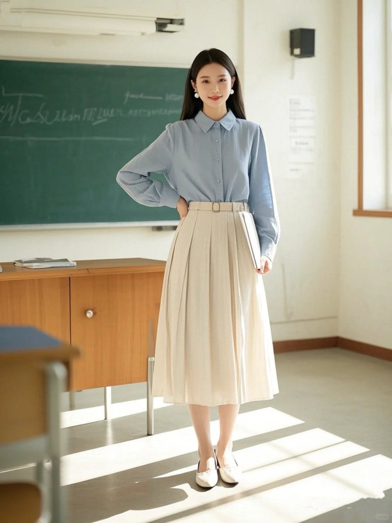 15+ Cách Phối Đồ Với Chân Váy Màu Be Sành Điệu 4 chân váy màu be đi giày gì