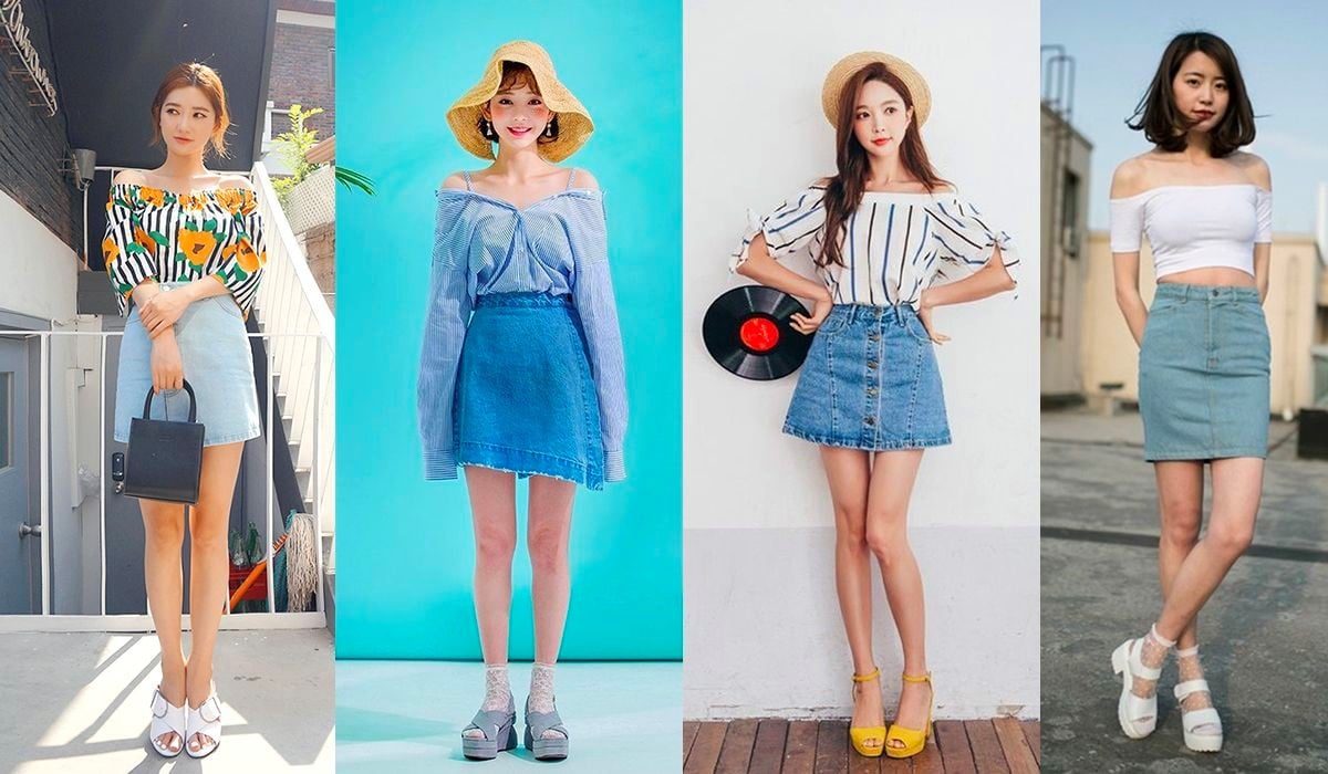 Áo trễ vai mặc với quần jean