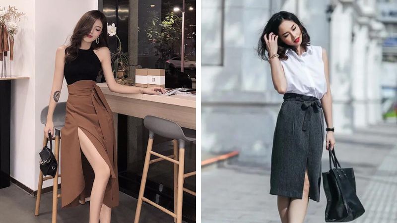 Phối đồ với áo sát nách nữ phong cách nữ tính