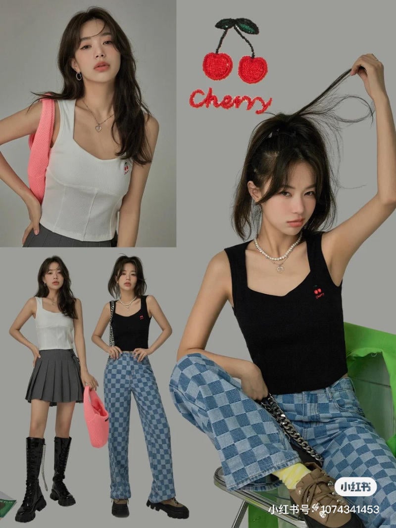 Phối đồ áo sát nách cùng chân váy midi