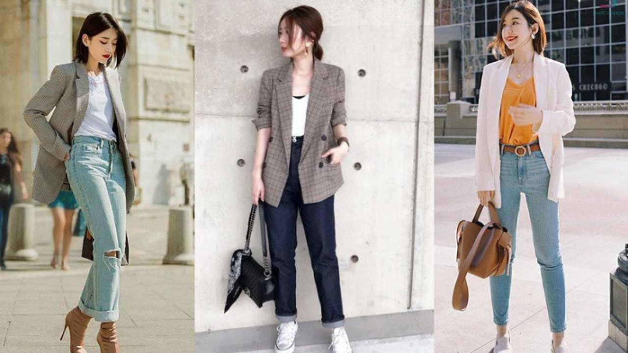 20+ Cách Phối Áo Blazer Với Quần Jean Nữ Sành Điệu 4 Cách phối áo blazer trắng với quần jean