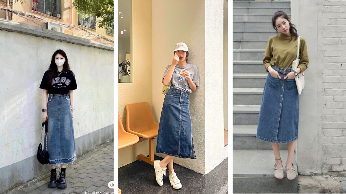 15+ Cách Phối Đồ Với Chân Váy Suông Dài Sành Điệu 6 Phối đồ với chân váy jean suông dài