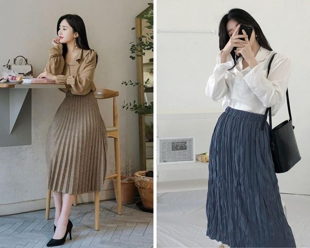 Phối đồ với chân váy xếp ly đi làm