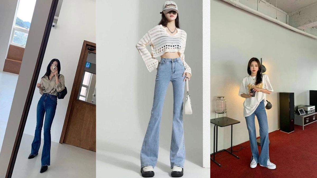 Quần jean ống loe mặc với áo gì