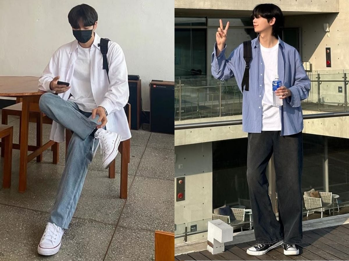 7+ Cách Phối Quần Jean Ống Rộng Cho Người Lùn Hack Dáng 5 Phối quần jean ống rộng với áo sơ mi cho người lùn