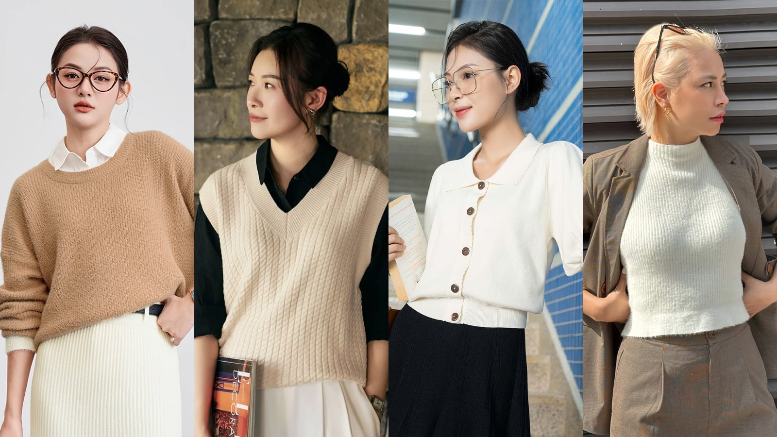 Cách phối áo gile với chân váy xếp ly