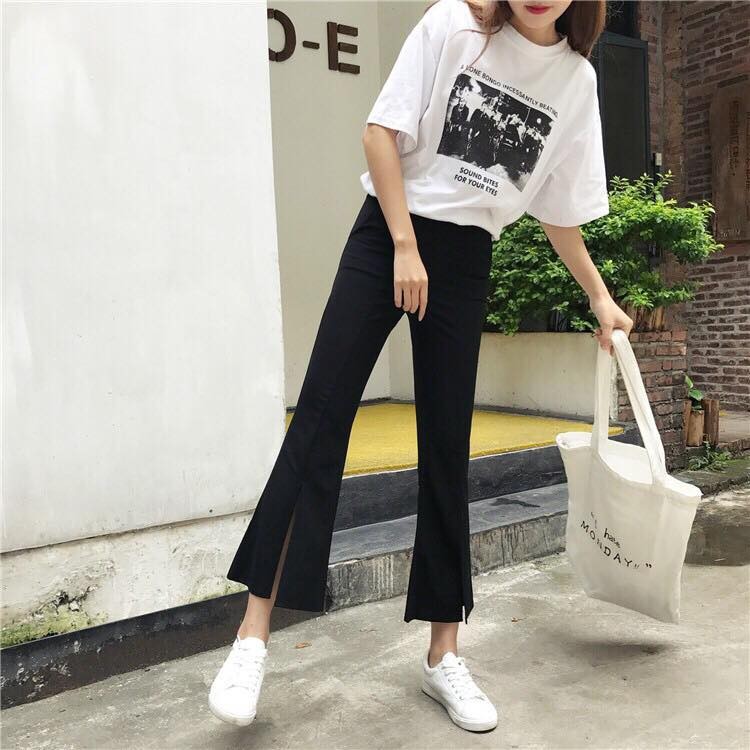 Phối đồ với quần ống loe xẻ tà