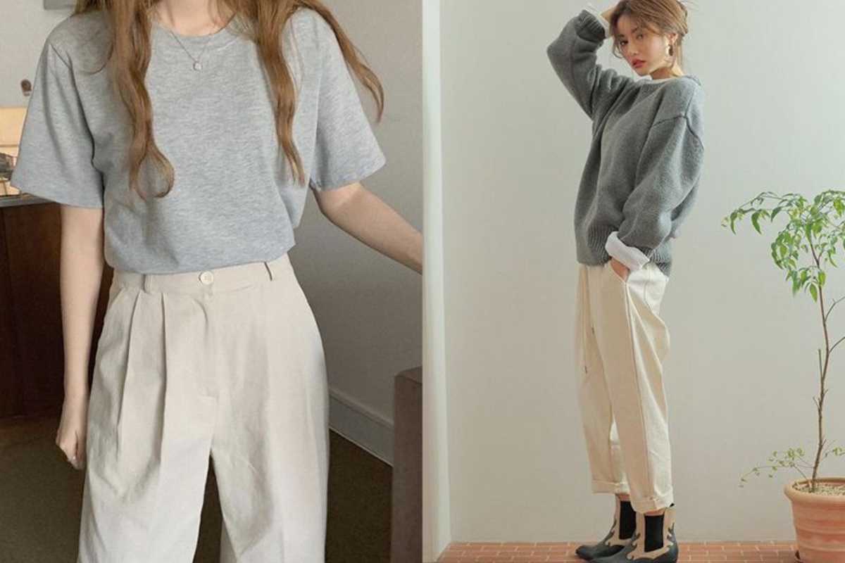 phối đồ với quần màu kem