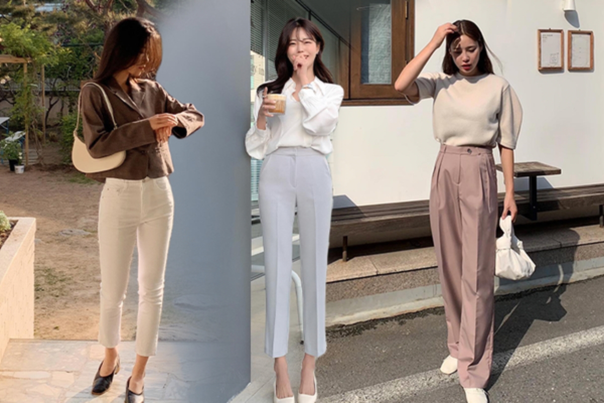 Quần màu be phối áo màu đen