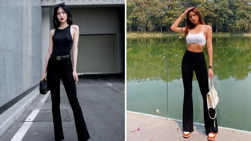 Phối giày với quần ống loe đen