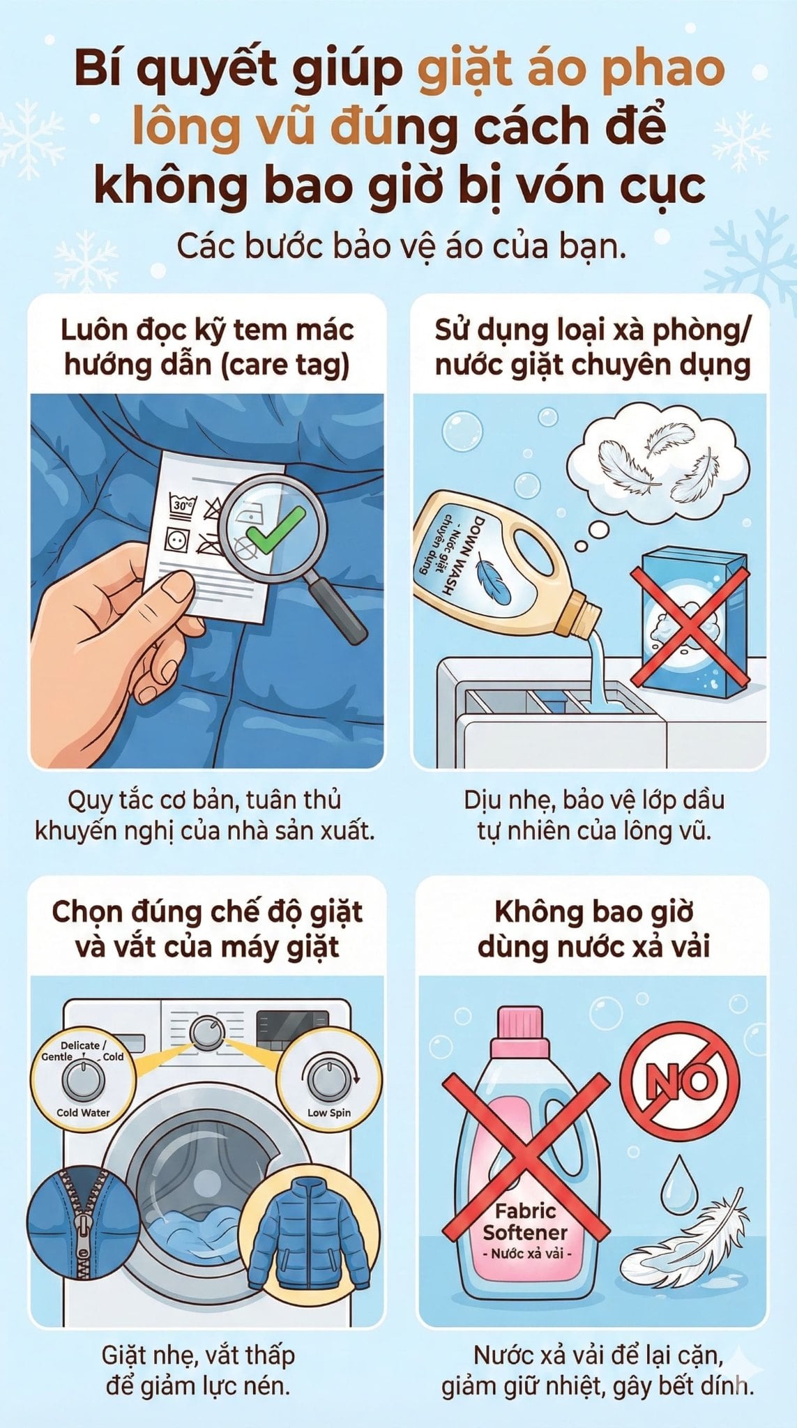 cách xử lý áo lông vũ bị vón cục