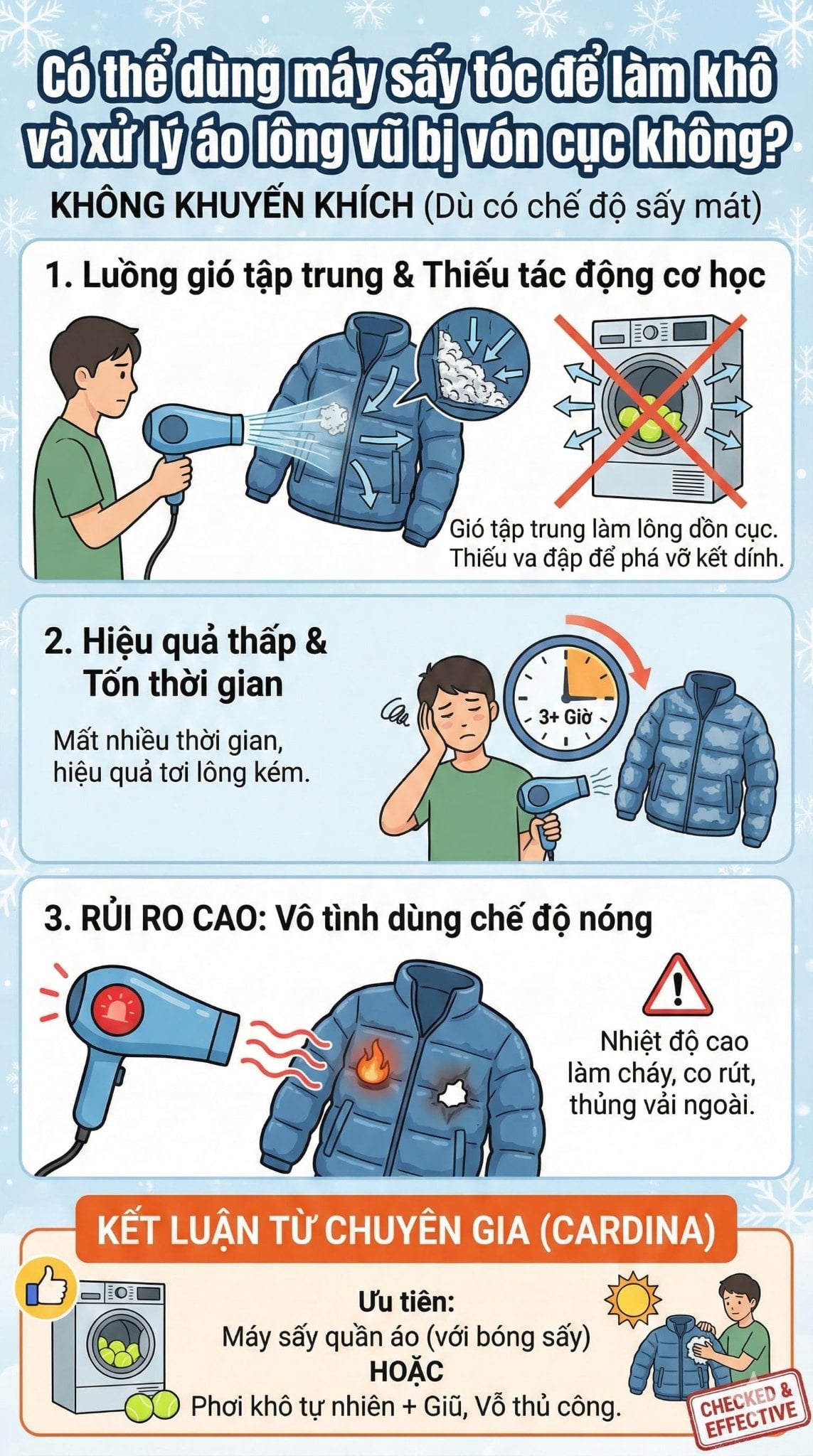 cách làm phồng áo lông vũ bằng máy sấy