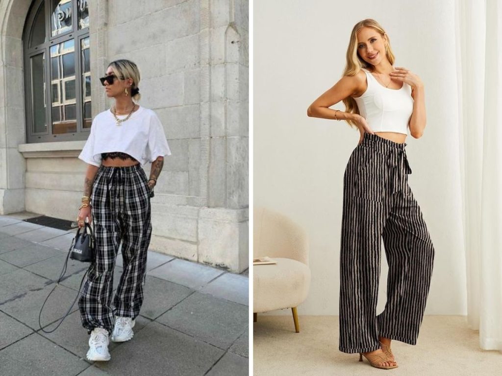 Phối đồ với quần kẻ sọc và áo croptop