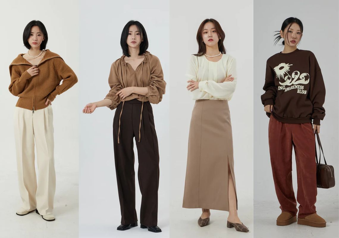 Phối đồ với áo khoác nâu và quần jean