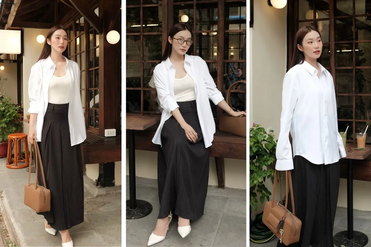 Phối áo 2 dây với sơ mi oversize