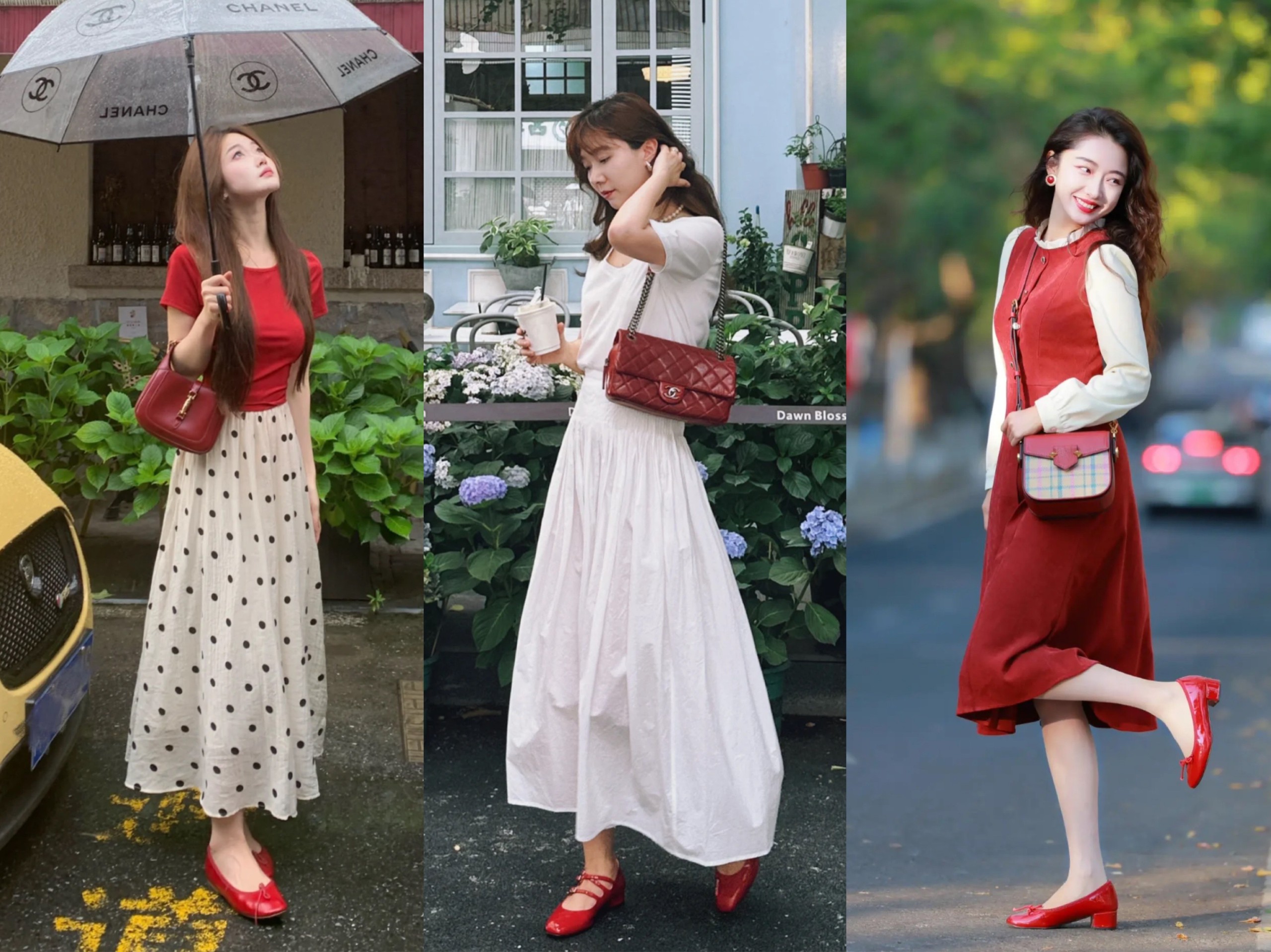Phối đồ với giày đỏ nữ ton-sur-ton