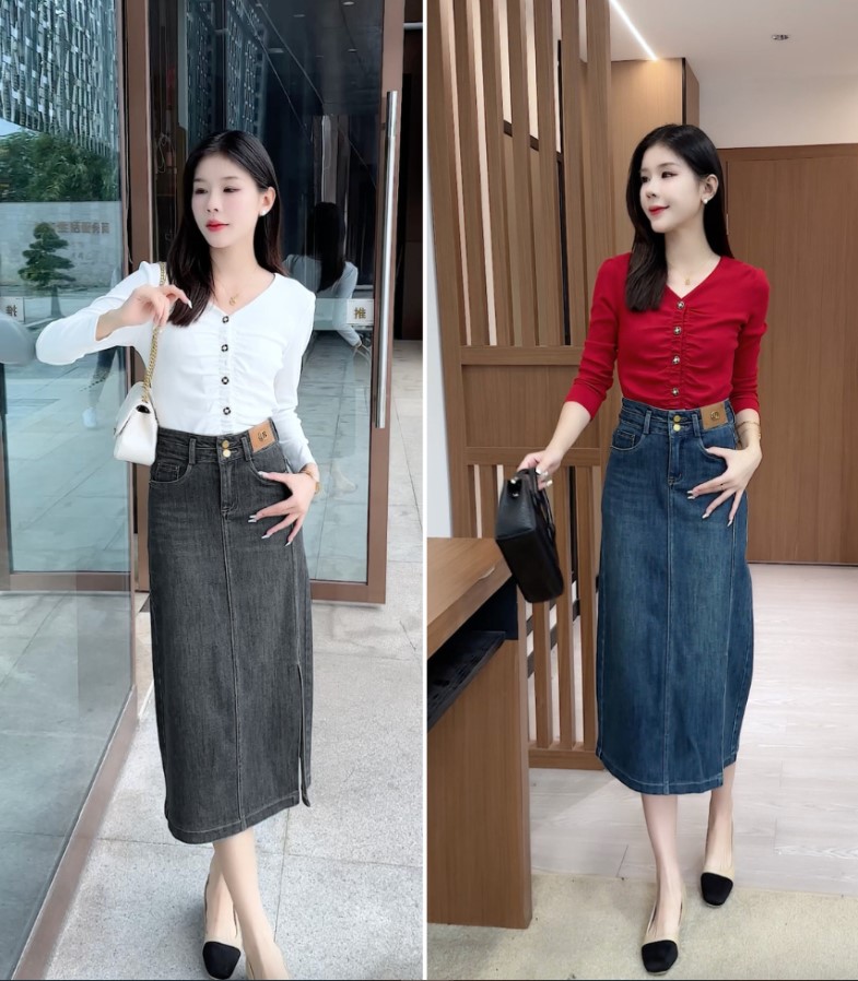 Phối đồ với chân váy jean dài