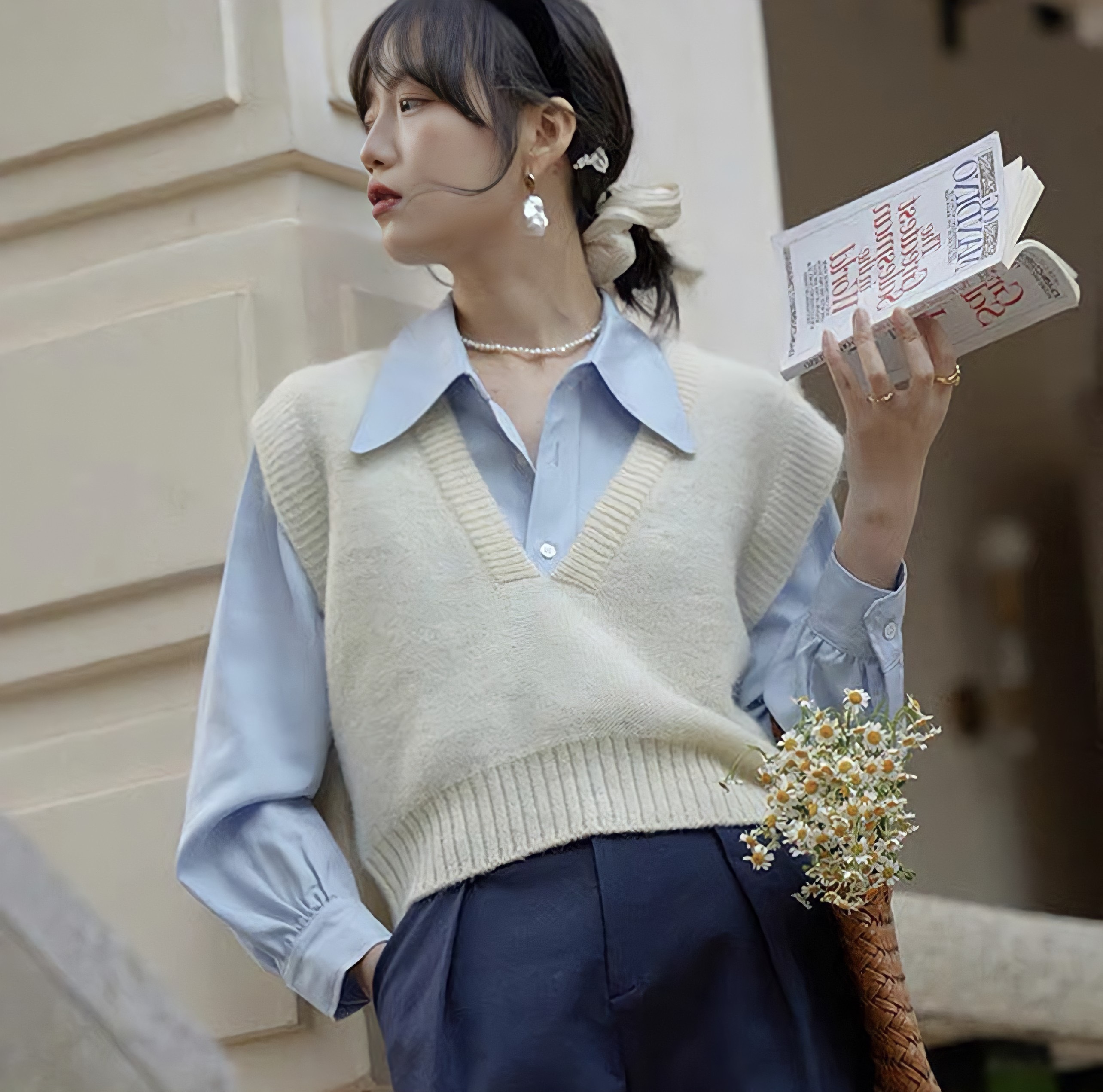 10 Cách Phối Áo Sơ Mi Gile Nữ Thanh Lịch & Sành Điệu 5 Áo sơ mi phối gile nữ phong cách preppy