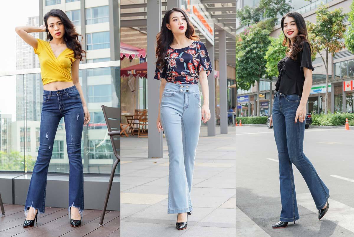 Phối đồ mùa đông với quần jean ống loe