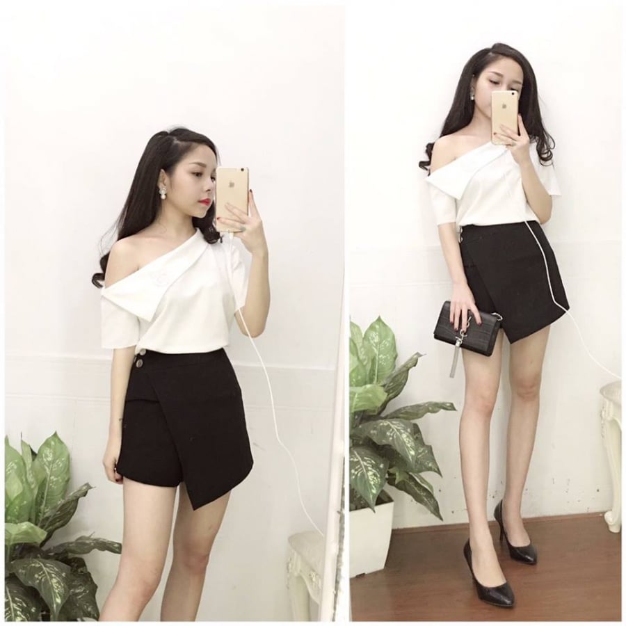 cách phối đồ với quần giả váy ngắn