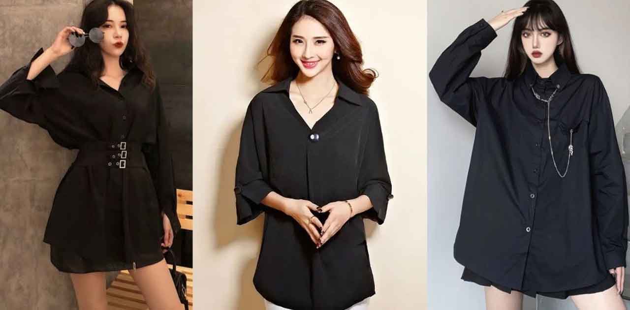 Phối áo sơ mi đen nữ black on black