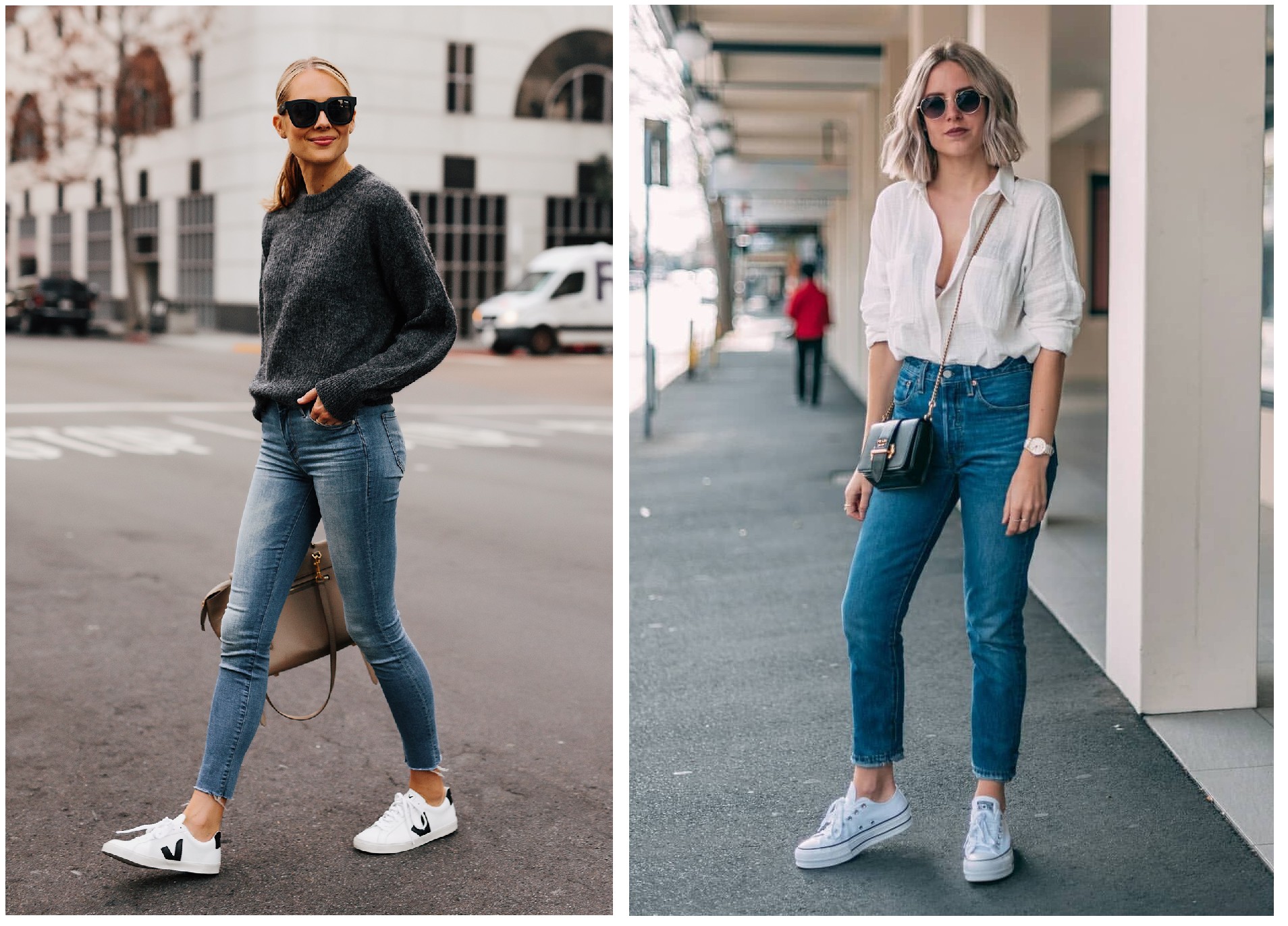 phối giày trắng với quần jean