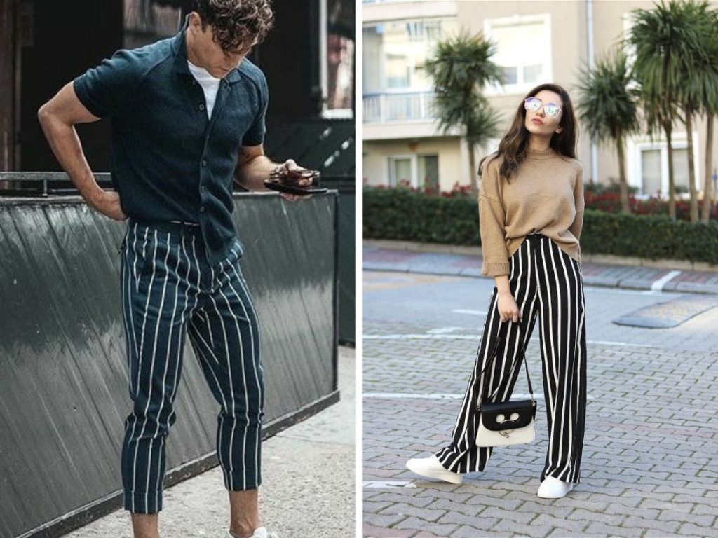 Quần kẻ sọc trắng đen mặc với áo gì