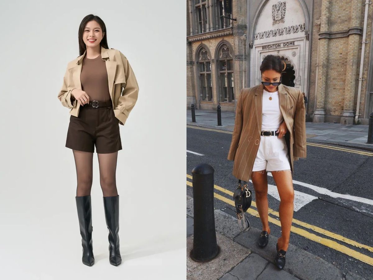 cách mặc gile len với quần short