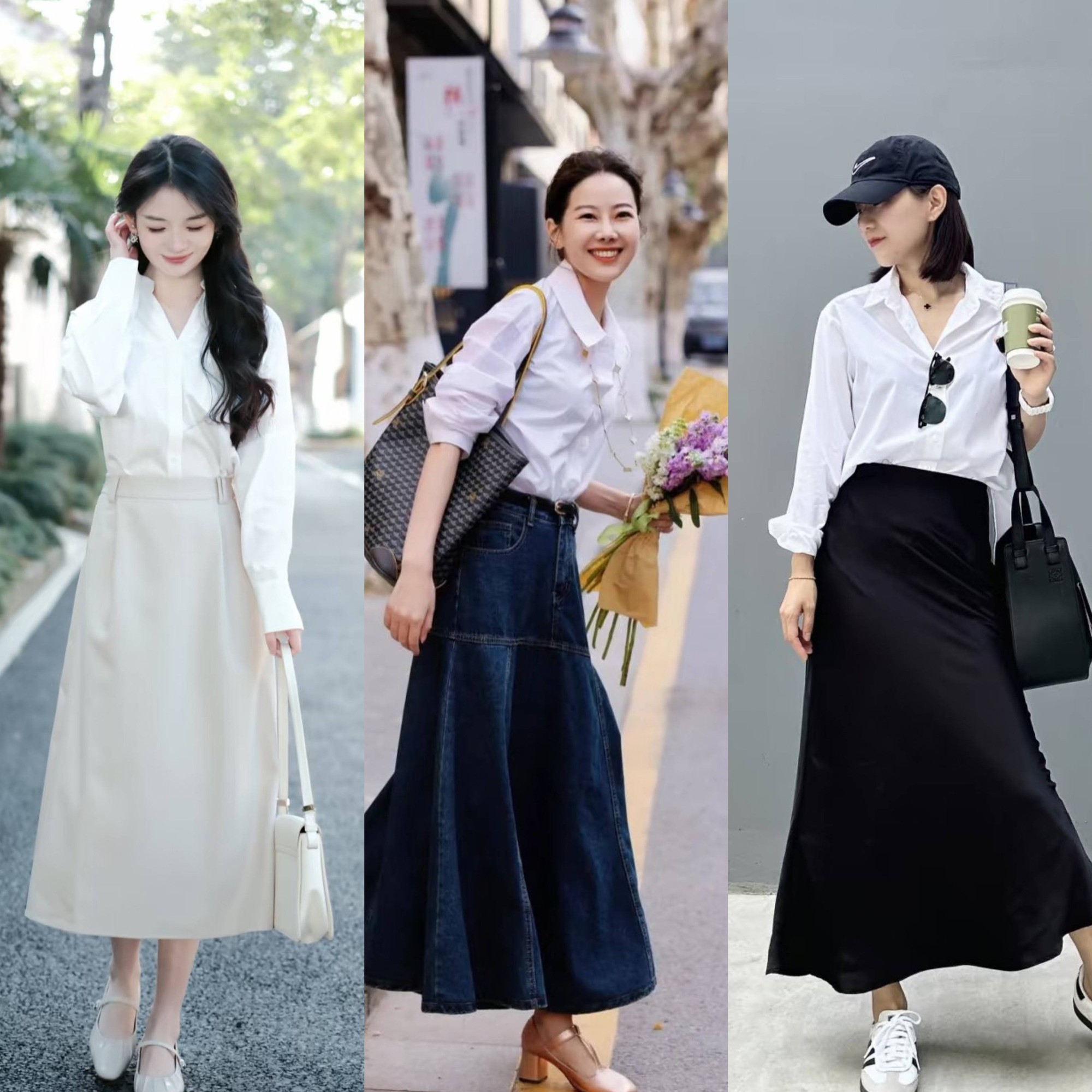 Phối áo sơ mi trắng với chân váy xếp ly