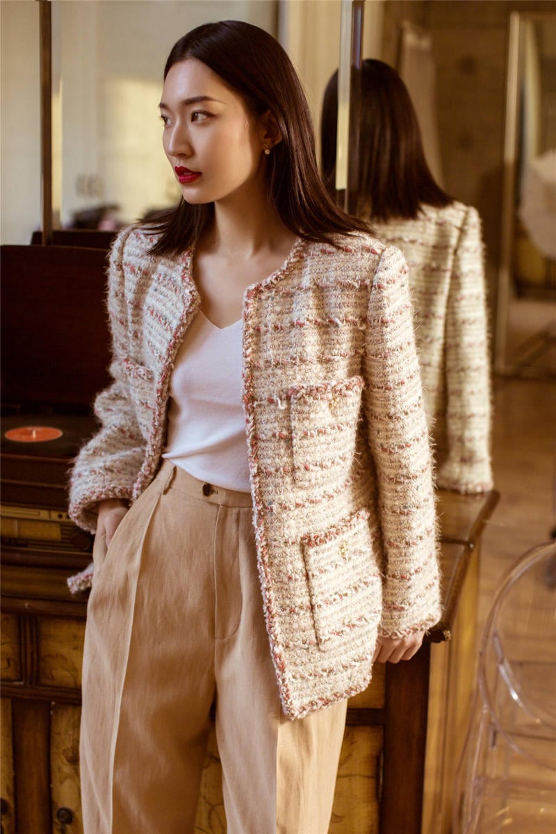 Mix áo dạ tweed dáng ngắn cá tính