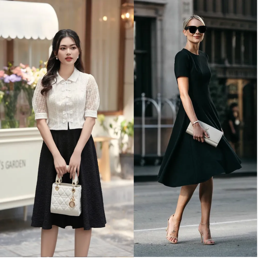 10+ Cách Phối Phụ Kiện Với Đầm Đen Sang Trọng Tinh Tế 3 Đầm đen cầm túi xách màu gì
