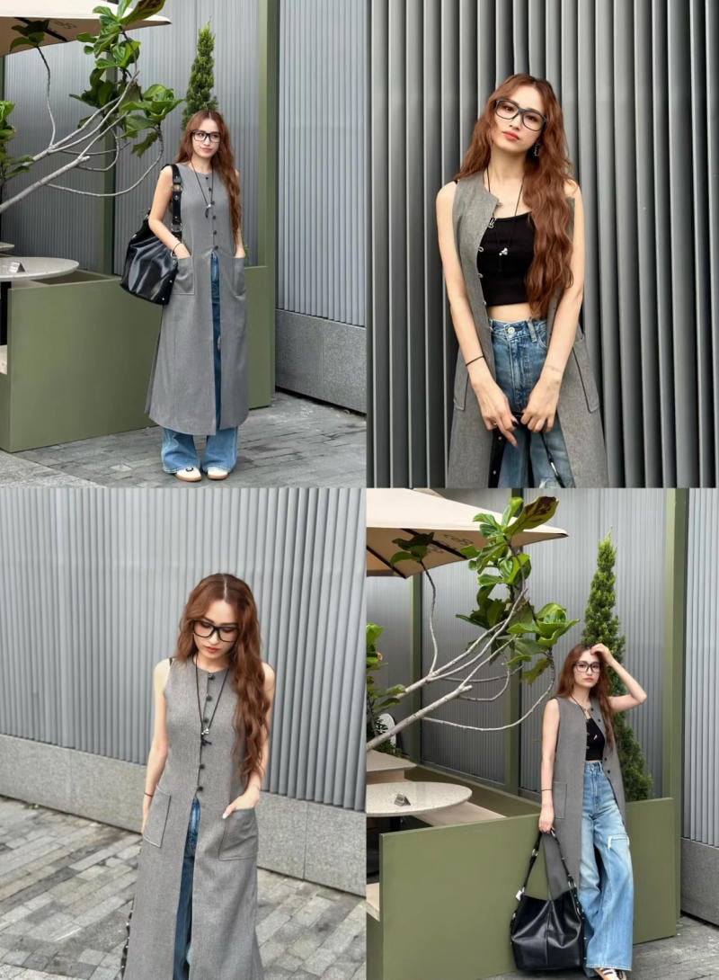 Phối đồ với áo gile dáng dài